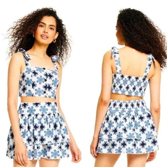 Agua Bendita Dresses & Skirts - 2 Pc Set Agua Bendita x Target Coral Scalloped Tile Tank Crop Top & Tiered Skirt